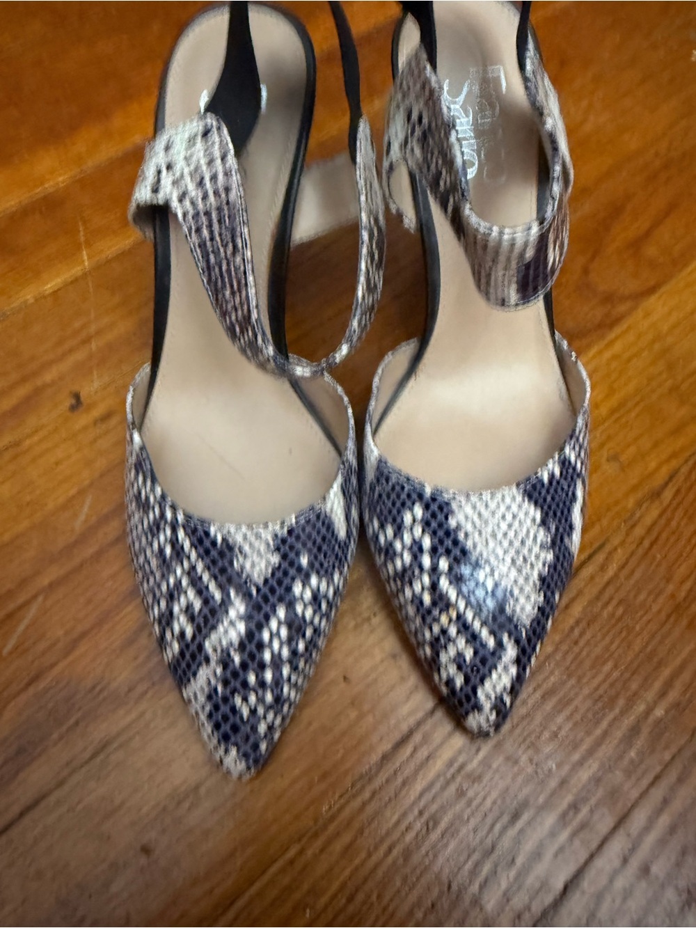 Franco Sarto Lima Roccia Navy Blue Snakeskin Pointed Slingback Heels 8M